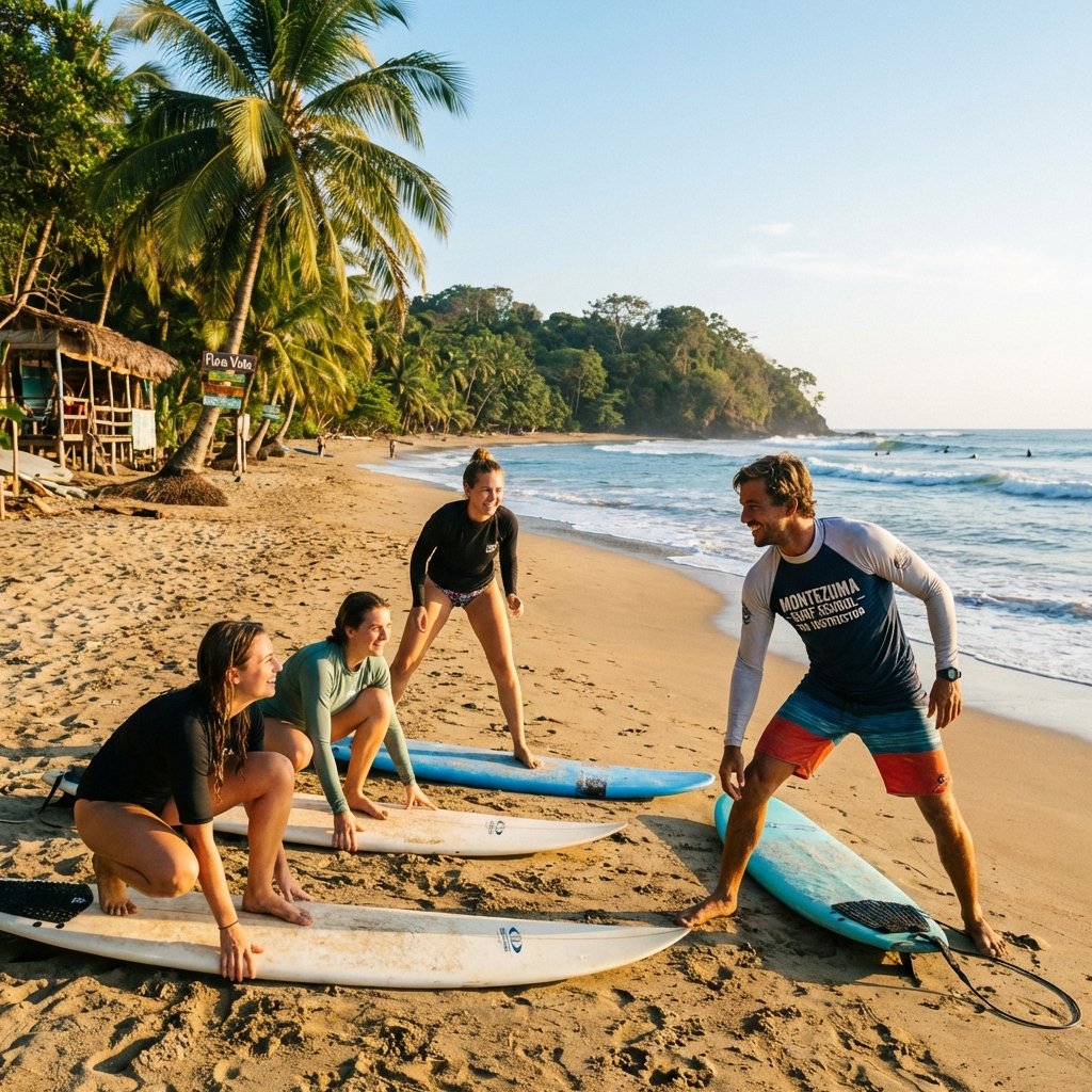 Surf lesson on the beach in Montezuma, Costa Rica